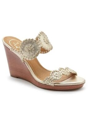 Jack Rogers Luccia Metallic Gold Medallion Wedge Slide Sandals Womens Size 8